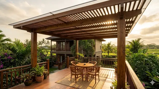 Kanopi Teras untuk Rumah Menghadap Matahari Sore (Foto: Gemini AI)