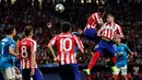 Gelandang Atletico Madrid, Hector Herrera mencetak gol kedua untuk timnya ke gawang Juventus pada pertandingan matchday pertama Liga Champions Grup D di Estadio Wanda Metropolitano, Rabu (18/9/2019). Juventus dan Atletico Madrid harus puas berbagi angka 2-2. (AP Photo/Manu Fernandez)