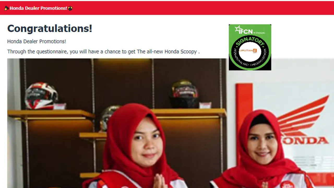 Tangkapan layar klaim promo dealer Honda bagikan motor Scoopy
