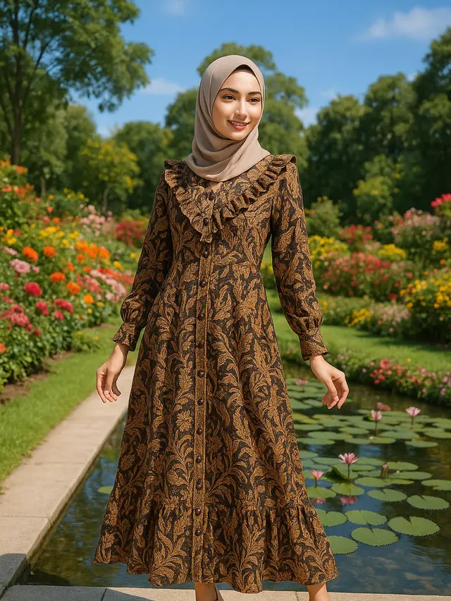 Model Gamis Batik Kancing Depan