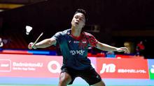 Pebulu tangkis Anthony Sinisuka Ginting kalah dari wakil tuan rumah Kodai Naraoka pada babak 32 besar&nbsp;Japan Open 2025 di Tokyo Metropolitan Gymnasium, Rabu (16/7).&nbsp;(foto: instagram @badminton.ina)