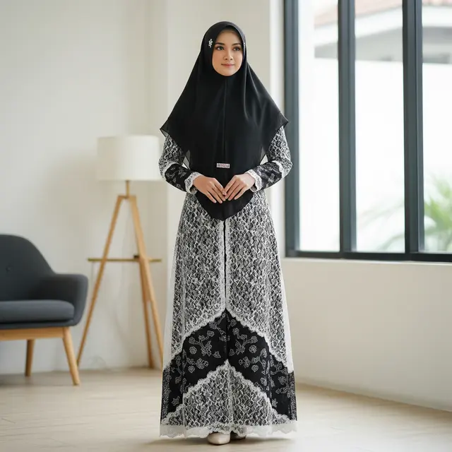 9 Model Gamis Batik Brokat Desain Rapi dan Tidak Ramai