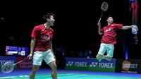 Kevin Sanjaya Sukamuljo/Marcus Fernaldi Gideon, bakal meladeni pasangan China, Li Junhui/Liu Yuchen, pada final All England 2017 di Barclays of Arena, Birmingham, Minggu (12/3/2017).