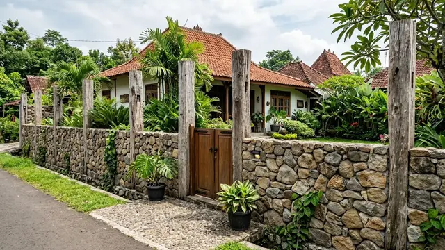 Inspirasi Pagar Rumah dengan Glodokan Tiang dan Batu Alam/AI Generated