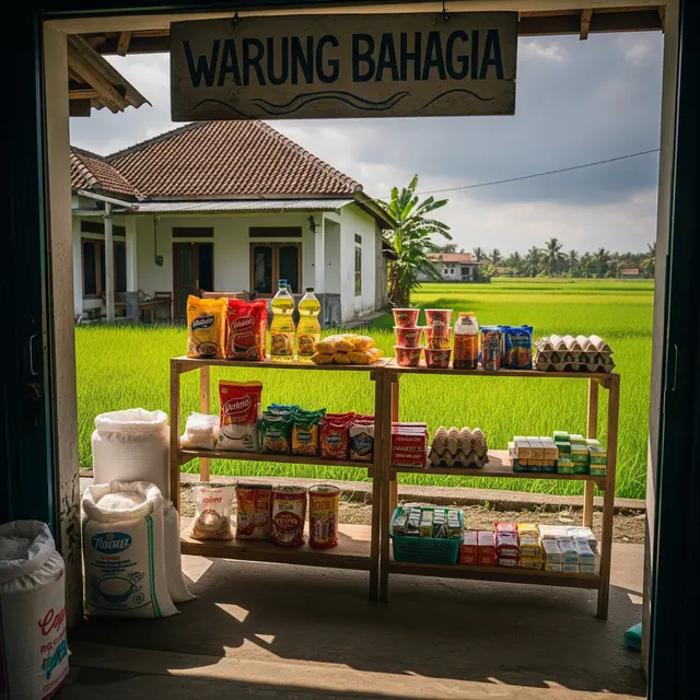 Inspirasi Warung Kecil Depan Rumah yang Cocok Dekat Area Persawahan (AI)