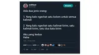 Jenis Orang Kalau Lagi Ngechat (Sumber: Twitter/@andihiyat)