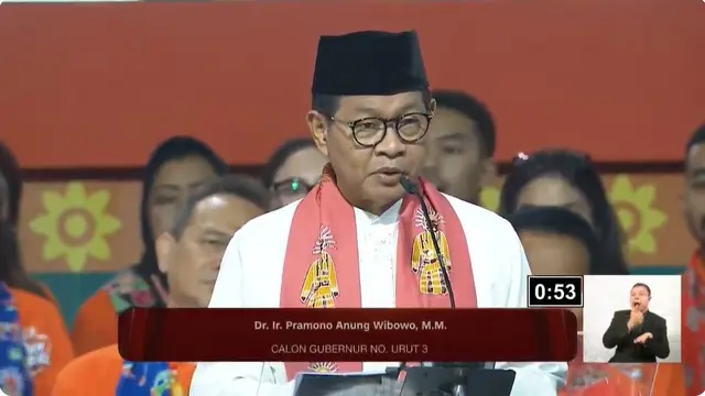 Calon Gubernur (Cagub) nomor urut 3 Pramono Anung saat debat kedua Pilgub Jakarta 2024.
