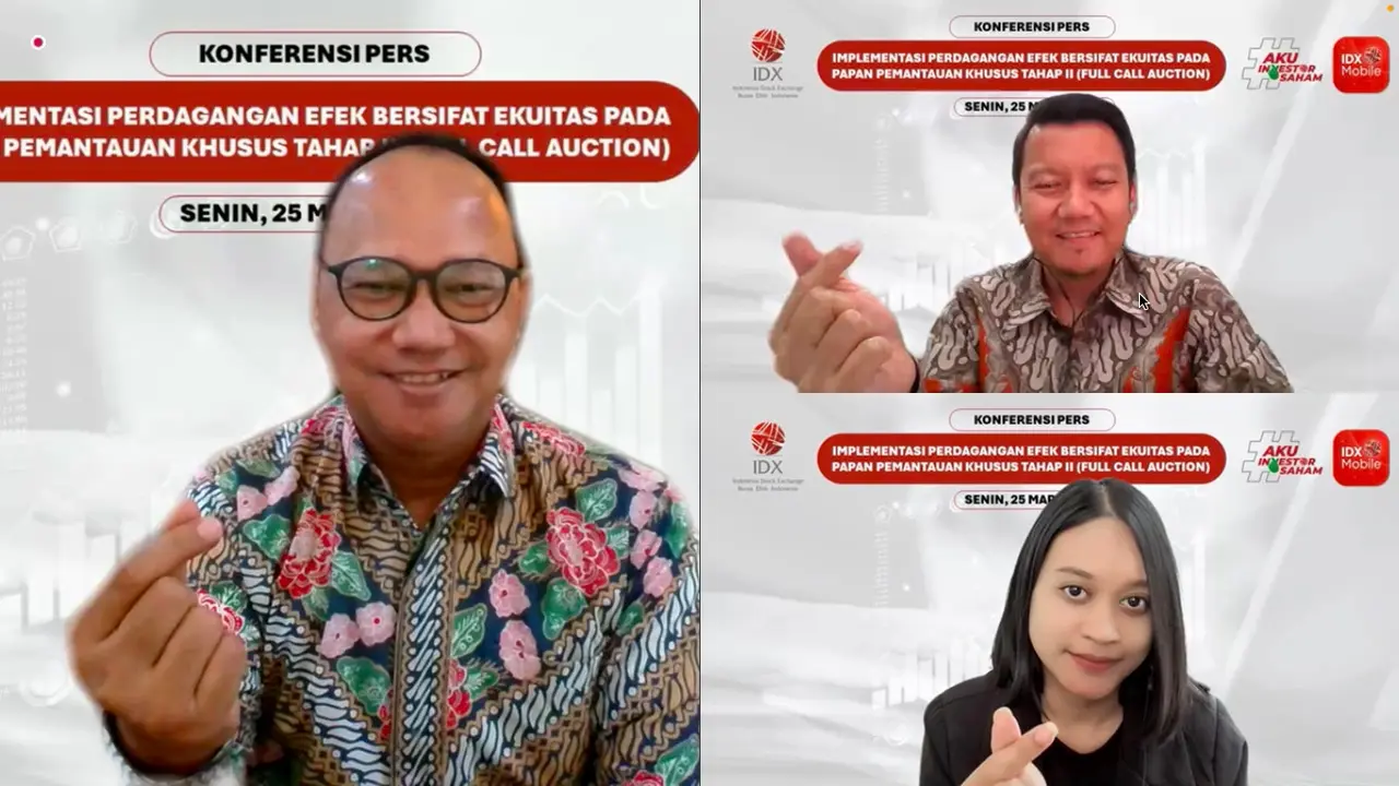 Direktur Perdagangan dan Pengaturan Anggota Bursa BEI, Irvan Susandy dalam konferensi pers secara papan pemantauan khusus tahap II secara virtual, Senin (25/3/2024). (Pipit/Liputan6.com)