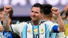 Lionel Messi terharu setelah membawa Argentina melangkah ke perempat final Piala Dunia 2026. (AP Photo/Mike Stewart)