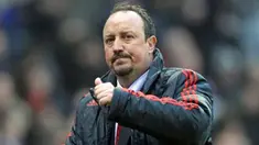 Eskpresi manajer Liverpool, Rafael Benitez seusai berakhirnya pertandingan melawan Stoke City yang berakhir 1-1 dalam lanjutan EPL yang digelar di Britannia Stadium, Stoke-on-Trent, 16 Januari 2010. AFP PHOTO / Paul Ellis 