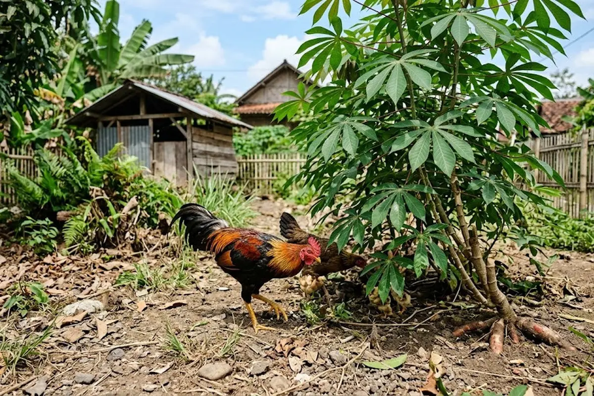 Cara Menggabungkan Ayam Kampung dan Pohon Singkong di Pekarangan