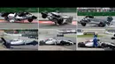 Foto kombinasi yang menggambarkan kecelakaan hebat yang dialami pembalap Formula Satu dari tim Williams, Felipe Massa, di tikungan pertama GP Jerman di Sirkuit Hockenheim, (20/7/2014). (REUTERS/Kai Pfaffenbach) 