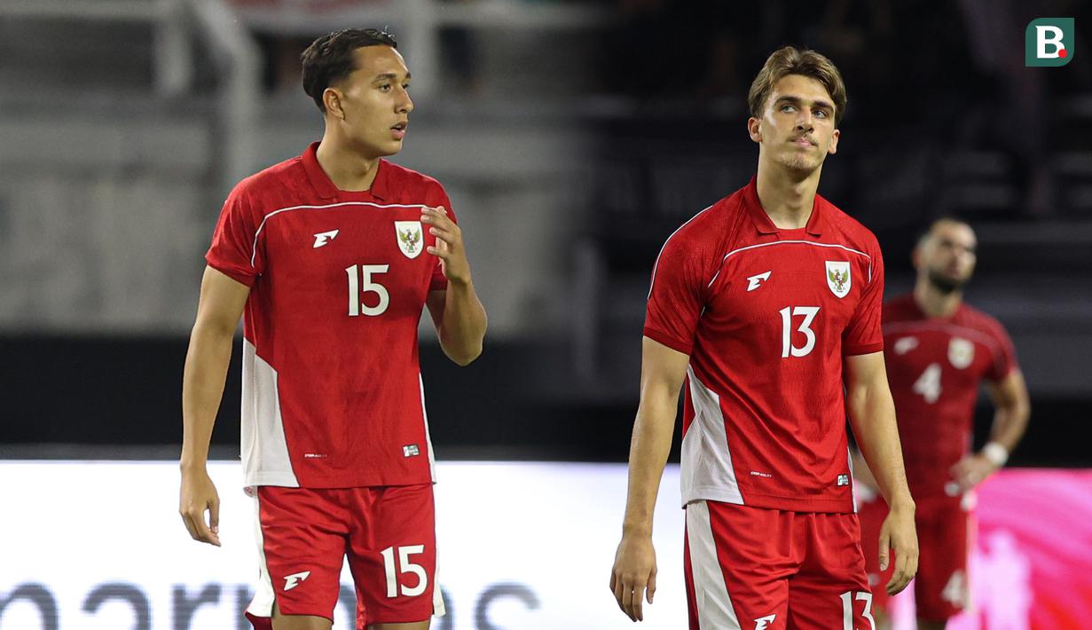Dua pemain naturalisasi baru Timnas Indonesia, Milano Jonathans (kiri) dan Mauro Zijlstra melakoni laga debut saat FIFA Matchday melawan Chinese Taipei di Stadion Gelora Bung Tomo (GBT), Surabaya, Jumat (05/09/2025). (Bola.com/Abdul Aziz)