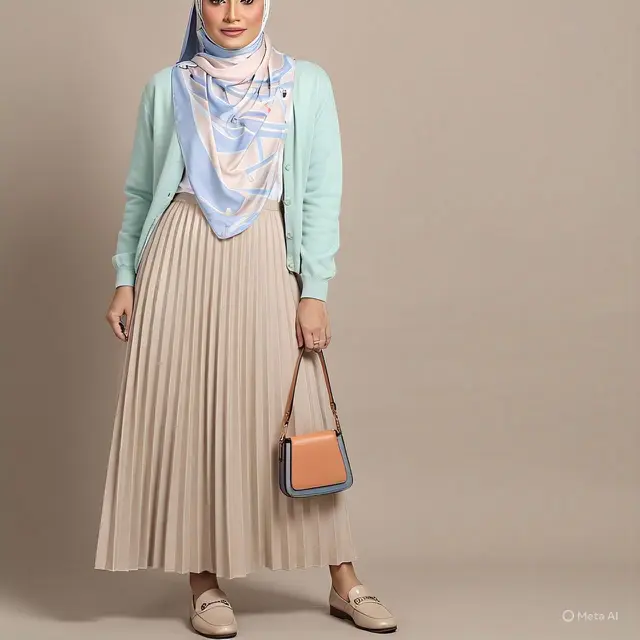 Outfit ke Mall Rok Lipit dengan Cardigan Panjang untuk Look Preppy