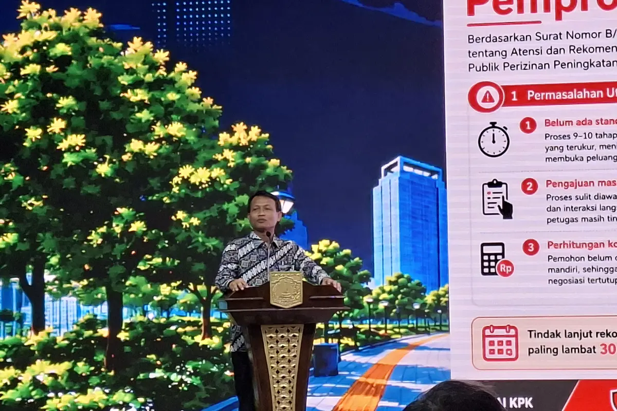 Direktur Koordinasi dan Supervisi Wilayah II KPK, Bahtiar Ujang Purnama Bicara IPK Indonesia di Balai Kota Jakarta, Selasa (7/7/2026).