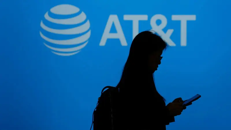 Logo perusahaan AT&T yang diretas. (AFP)