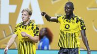 Selebrasi penyerang Borussia Dortmund, Serhou Guirassy dalam laga 16 besar Piala Dunia Antarklub 2025 versus Monterrey, Rabu (2/7/2025).&nbsp;(AP Photo/Mike Stewart)