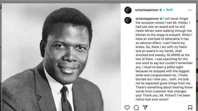 Unggahan Octavia Spencer soal Sidney Poitier. (Foto: Instagram terverifikasi @octaviaspencer)