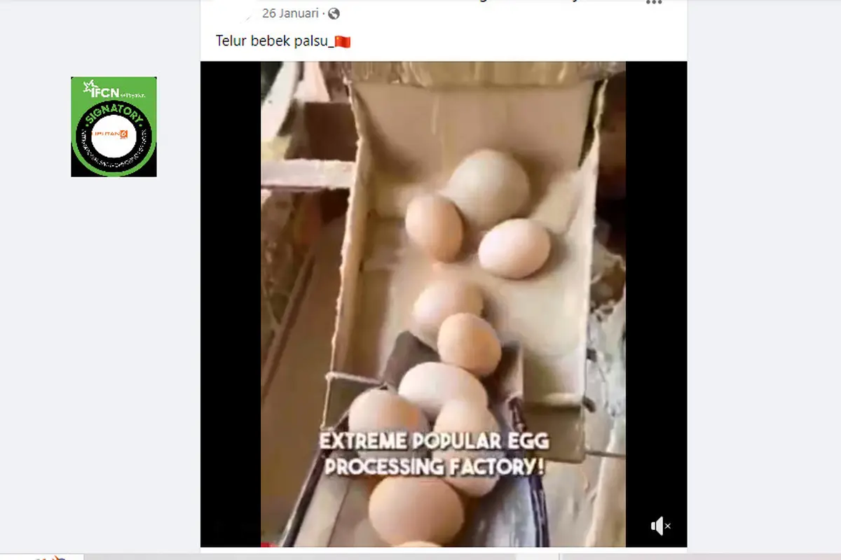 Tangkapan layar klaim video telur bebek palsu,