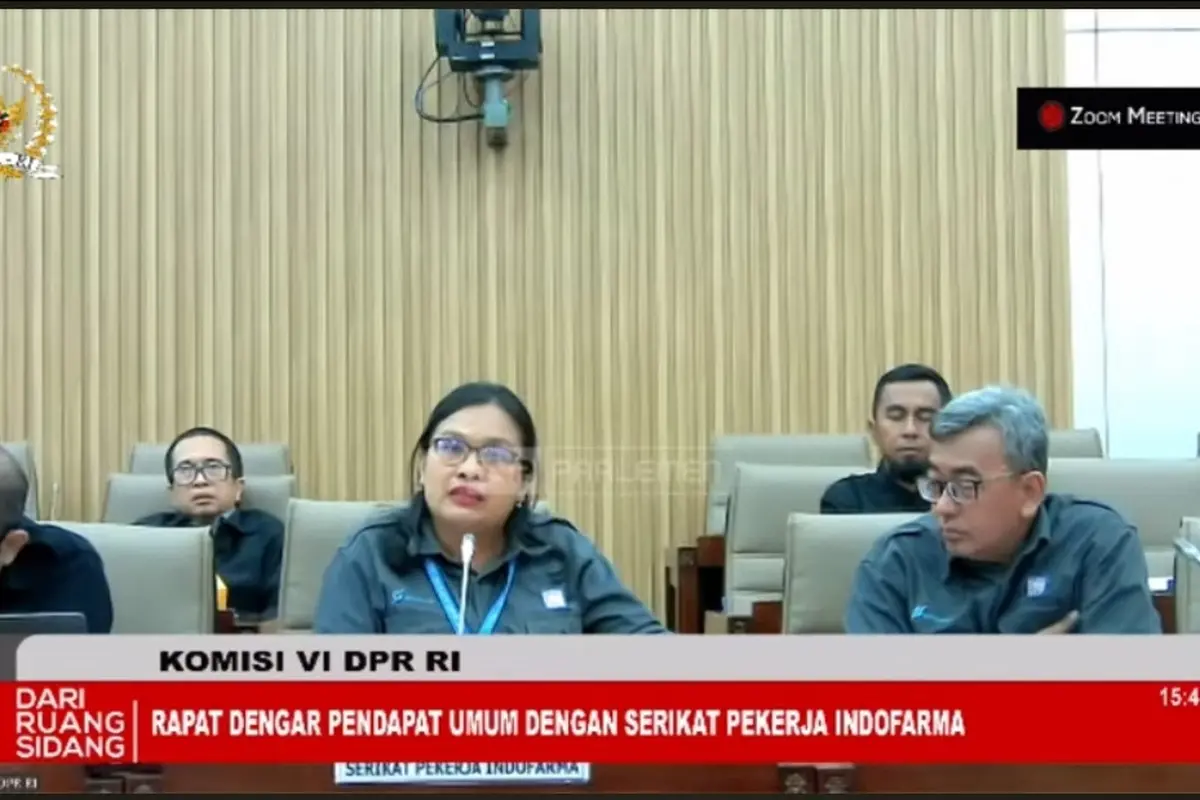 Tangkapan layar pertemuan Serikat Pekerja PT Indofarma Tbk (INAF) dengan Komisi VI DPR RI. (Arief/Liputan6.com)