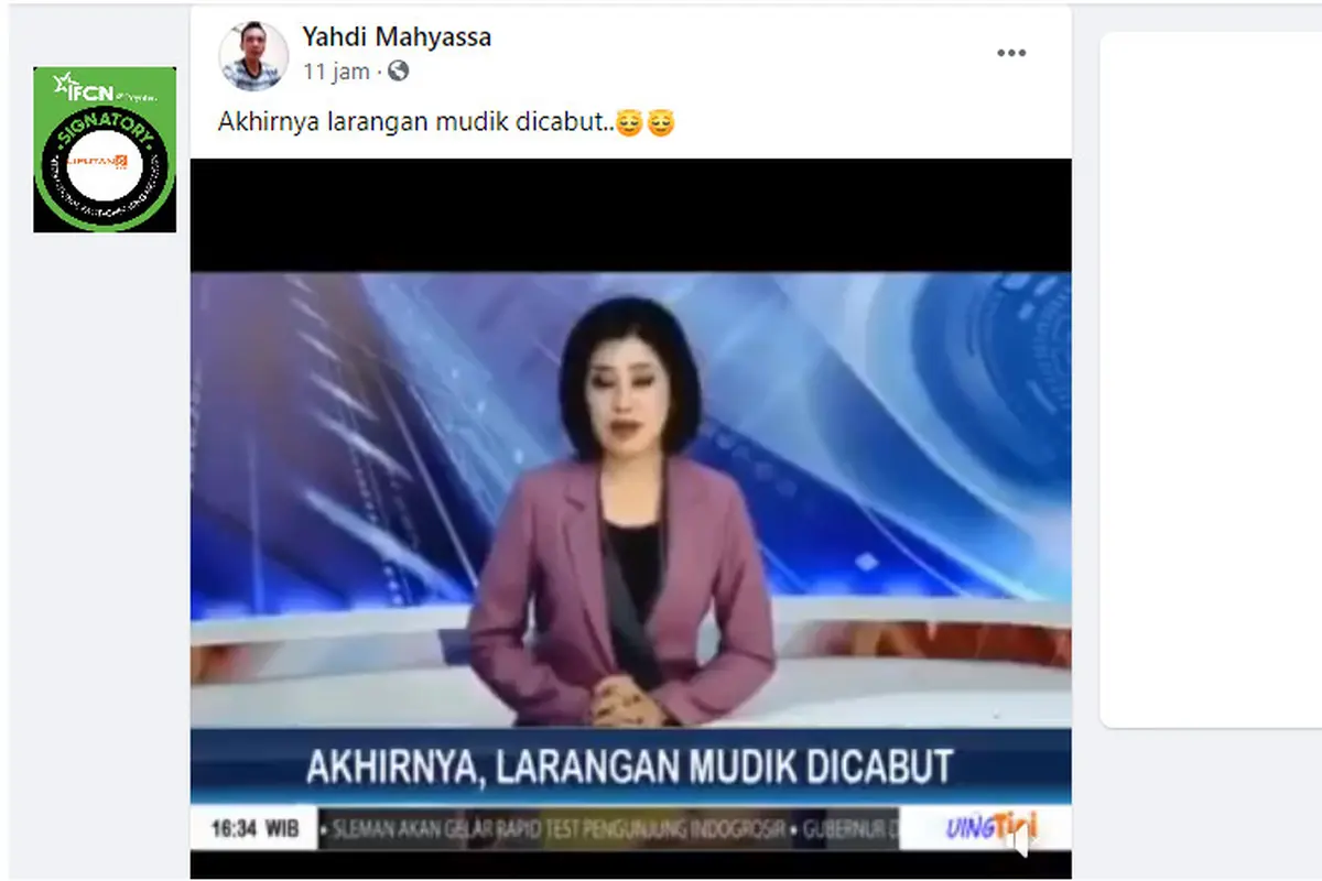 Cek Fakta Liputan6.com menelusuri klaim siaran berita larangan mudik dicabut