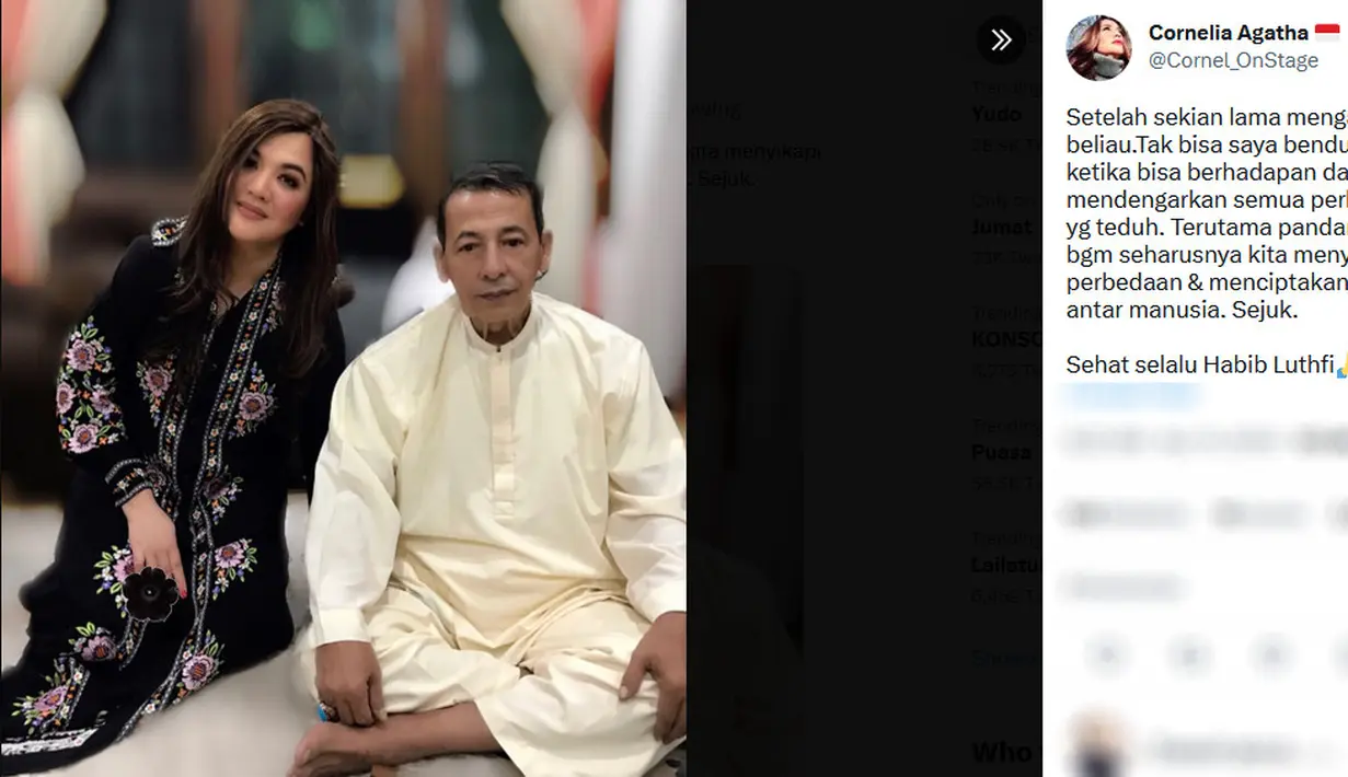 Momen pertemuan tersebut diunggah di akun twitternya. Dalam keterangan fotonya, perempuan kelahiran Bogor 50 tahun silam itu mengungkapkan kekagumannya. "Setelah sekian lama mengagumi beliau." tulis Cornelia Agatha. [Instagram/perempuanpanggung]
