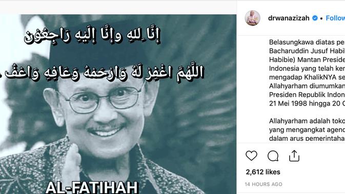 Screen Grab Ucapan Belasungkawa Wakil PM Malaysia melalui Instagram atas Wafatnya BJ Habibie pada Rabu (11/9/2019) (instagram.com/drwanazizah)