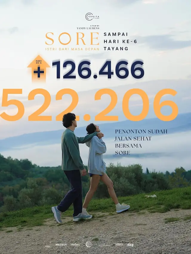 Sheila Dara dan Dion Wiyoko dalam film SORE: Istri dari Masa Depan yang sudah meraih lebih dari 522 ribu penonton hanya dalam 6 hari penayangan. (Instagram/ @cerita_films)