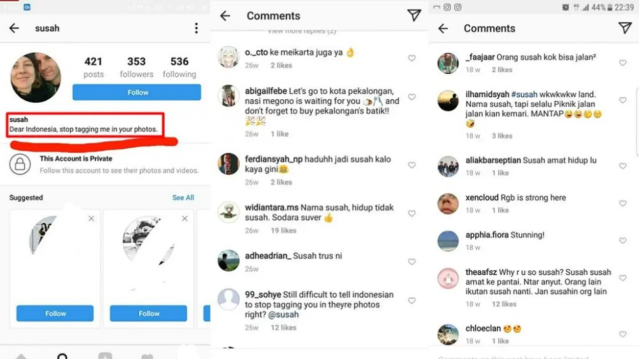 Mengalami keadaan susah karena bernama Susah.