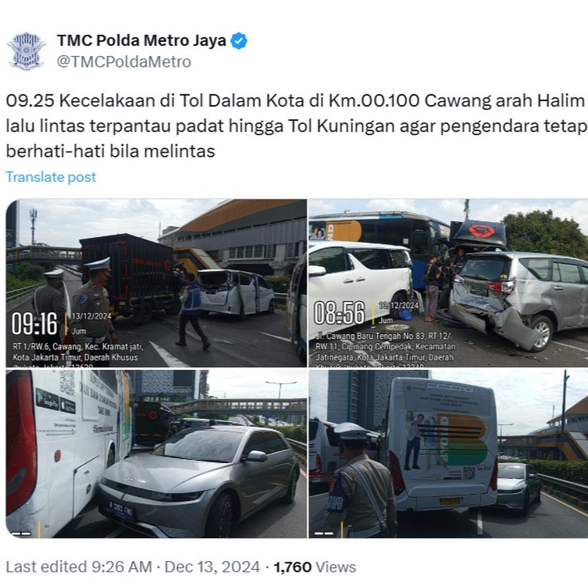 Kecelakaan beruntun di tol dalam kota