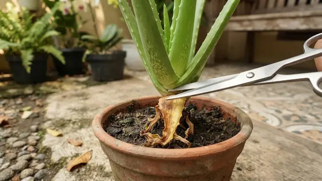 Memangkas Daun Lidah Buaya yang Mati