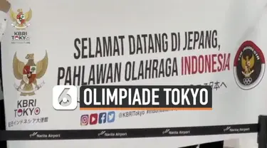 Rombongan tim olimpiade Indonesia tiba di Bandara Narita Tokyo Jepang hari Minggu (18/7). Kedatangan mereka disambut Duta Besar Indonesia untuk Jepang.