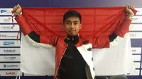 Muhammad Sejahtera Dwi Putra merebut medali perak nomor 10m running target mixed men cabor menembak Asian Games 2018. (Liputan6.com/Luthfie Febrianto)