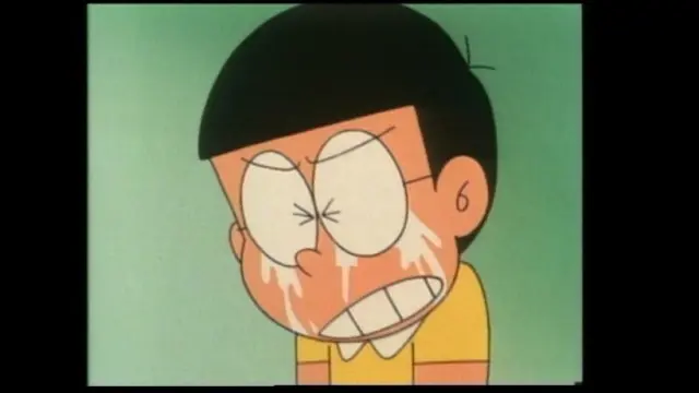 Nobita menangis.