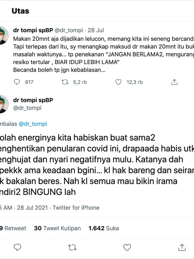 Cuitan Tompi. (Foto: Twitter @dr_tompi)