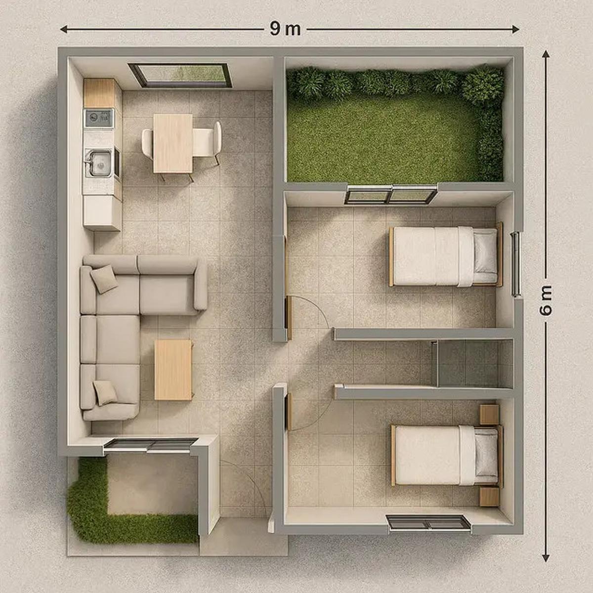 5 Model Rumah Sederhana 9x6 Meter dengan Denah Tata Ruang Minimalis yang Tren di 2025