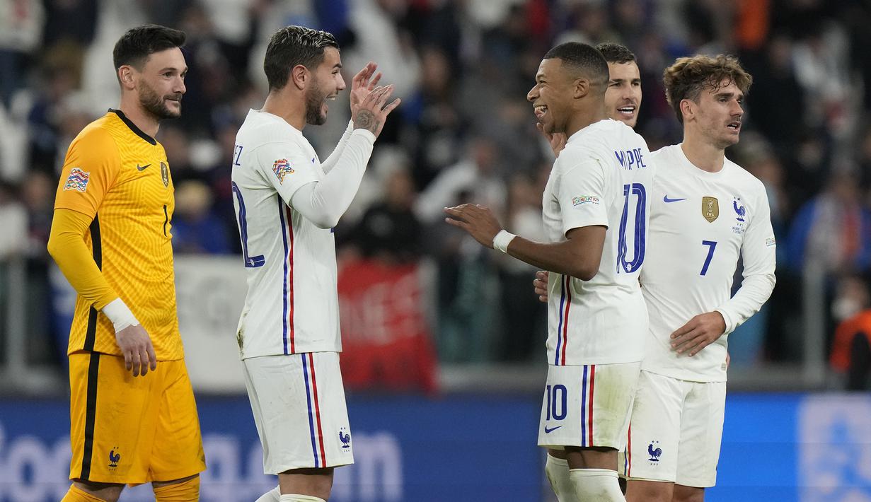 Skor 3-2 pun bertahan hingga laga usai. Prancis lolos ke final UEFA Nations League untuk menantang Spanyol yang sebelumnya sukses menaklukkan Italia. (AP/Luca Bruno)