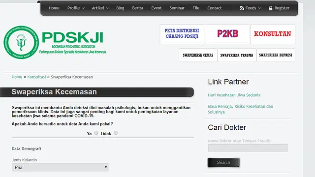 Layanan swaperiksa kondisi kesehatan jiwa di tengah pandemi Corona. (Foto: Screenshot laman PDSKJI)