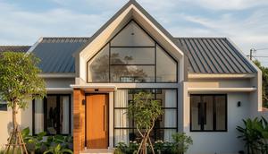 Model Rumah Minimalis 1 Lantai dengan Atap Tinggi dan Jendela Besar. (Foto: AI)