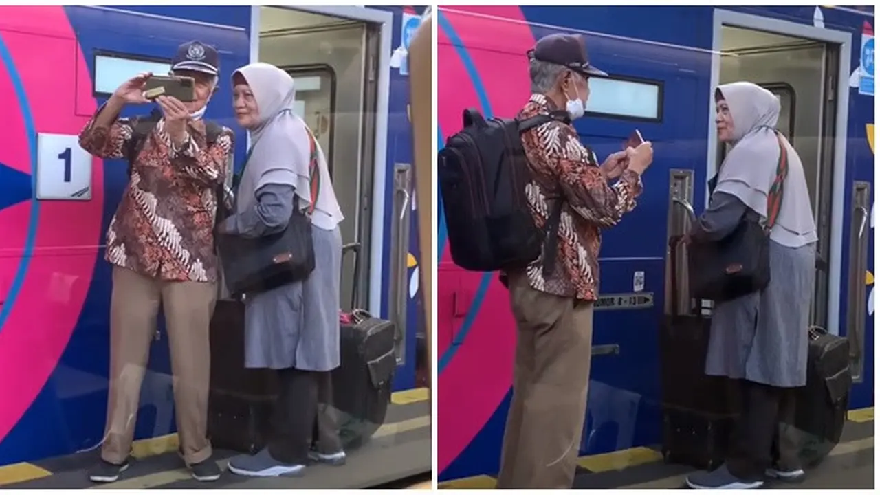 Viral Momen Pasangan Lansia Foto Bareng Sebelum Naik Kereta, Romantis di Usia Senja