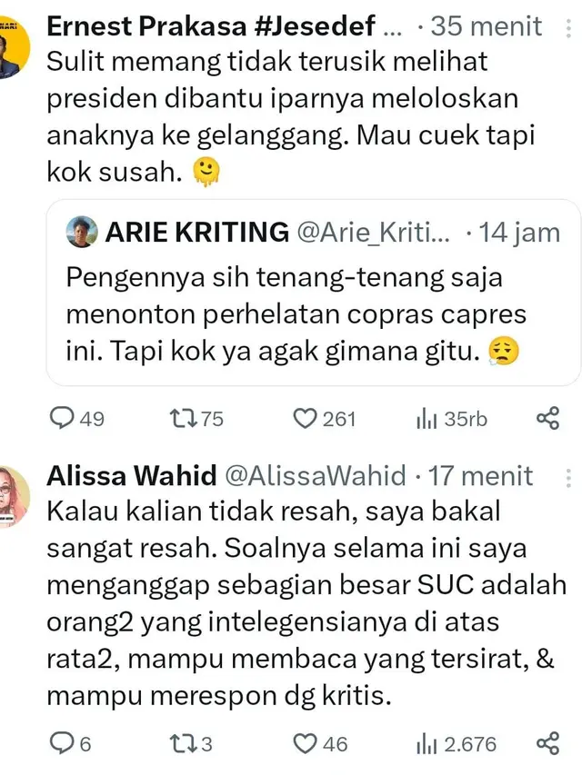 Cuitan Ernest Prakasa. (Foto: Dok. Twitter @ernestprakasa)