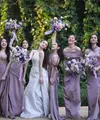 Pernikahan Mahalini dan Rizky Febian mencuri perhatian begitupun para bridesmaid yang terdiri dari publik figure. Saat resepsi para bridesmaid, tampil dengan gaun warna ungu berbagai model. [@mahaliniraharja]
