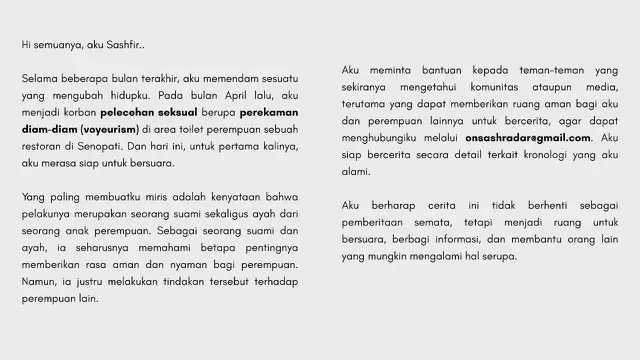 Berharap Kasusnya Jadi Ruang bagi Korban Lain