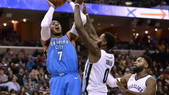 Carmelo Anthony Melepaskan Tembakan saat melawan Grizzlies