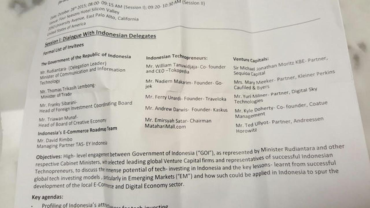 Agenda pertemuan rombongan Menkominfo di Silicon Valley dari Andrew Darwis