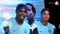 Micah Richards dan Scott Sinclair menjawab pertanyaan dari sejumlah wartawan Indonesia (Liputan6.com/Helmi Fithriansyah)