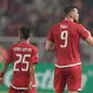 Pemain Persija Jakarta, Marko Simic (kanan) dan Riko Simanjuntak saat melawan Tampines Rovers pada laga Piala AFC 2018 di Stadion Utama GBK, Senayan, Jakarta (28/2/2018). Persija menang 4-1. (Bola.com/Nick Hanoatubun)