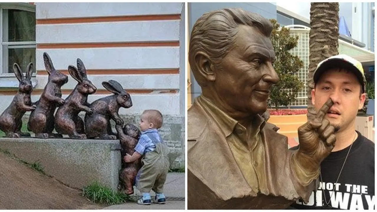 Kelakuan Orang Saat Pose Nyeleneh dengan Patung Ini Bikin Tepuk Jidat