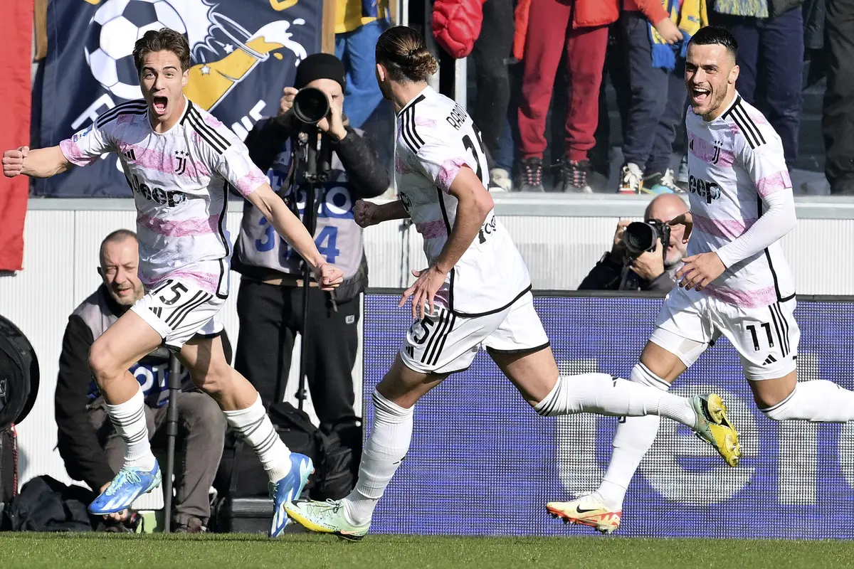 Selebrasi pemain muda Juventus Kenan Yildiz saat menjebol gawang Frosinone di lanjutan Liga Italia