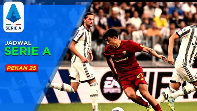 Berita Motion grafis jadwal lengkap Liga Italia 2022/2023 yang memainkan pekan ke-25. Laga-laga seru akan tersaji di pekan ini, salah satunya laga AS Roma kontra Juventus.